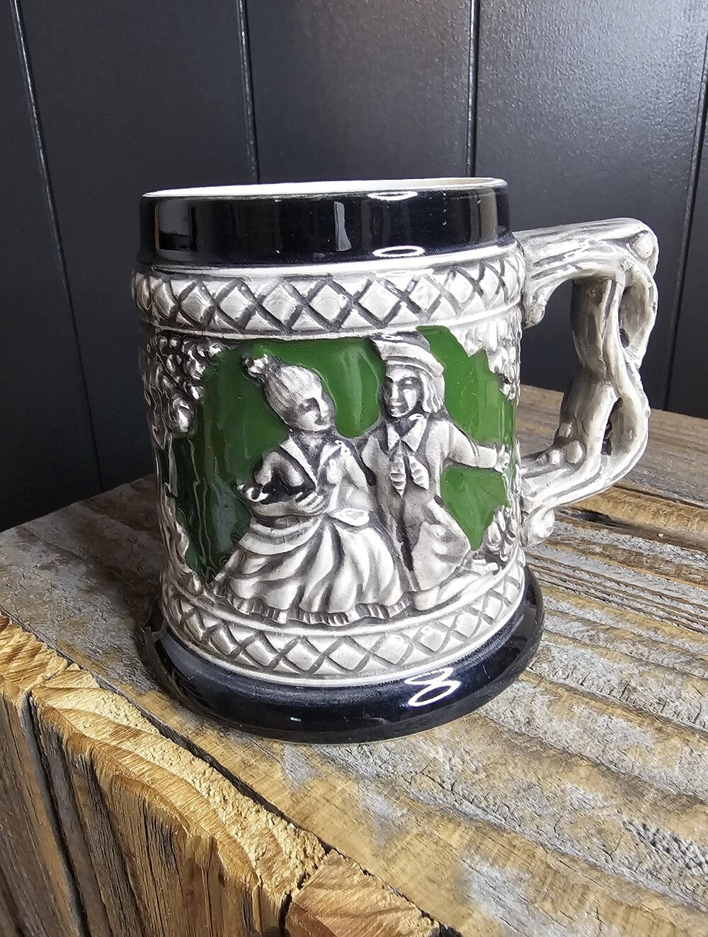 Vintage Inarco Japan Ceramic Beer Stein or Mug embossed Colonial Couple.